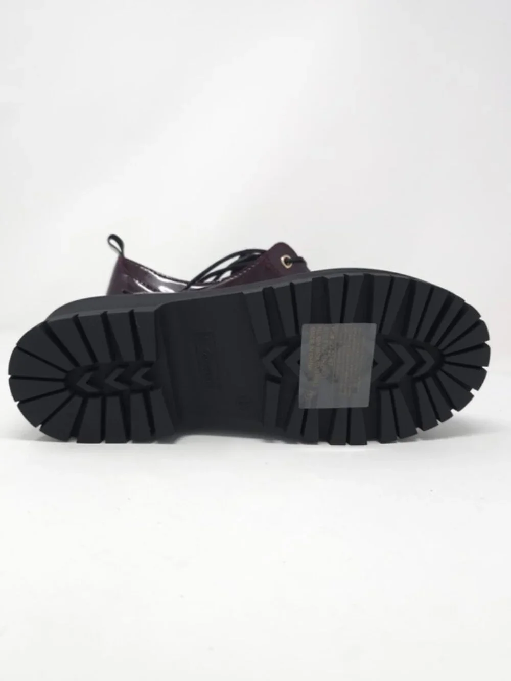 Chunky Platform Faux Leather Oxford Patent Wine Lug Sole Lace Up - Picture 5 of 11